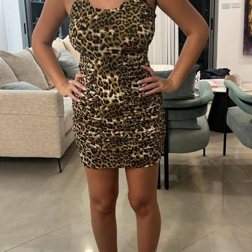 Dress, leopard printed strech fabric dress, NEW